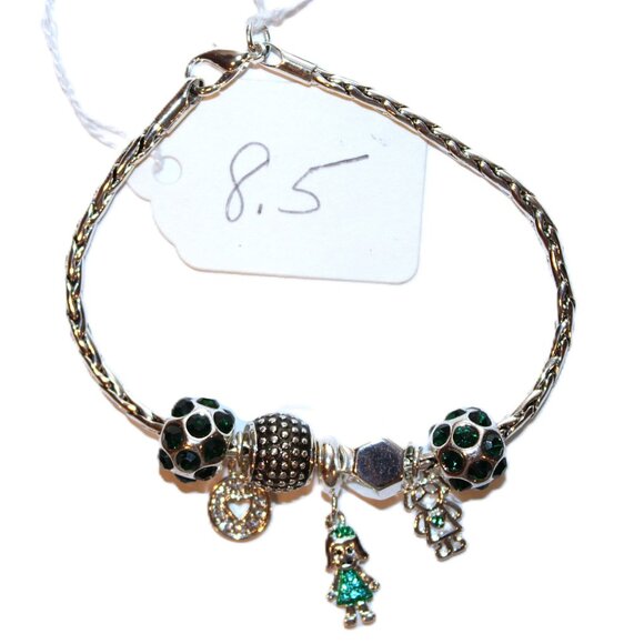 DaVinci Charm Bracelet 8.5" 7 Beads - Daughter Heart Girl Silver Emerald Green - Picture 2 of 3